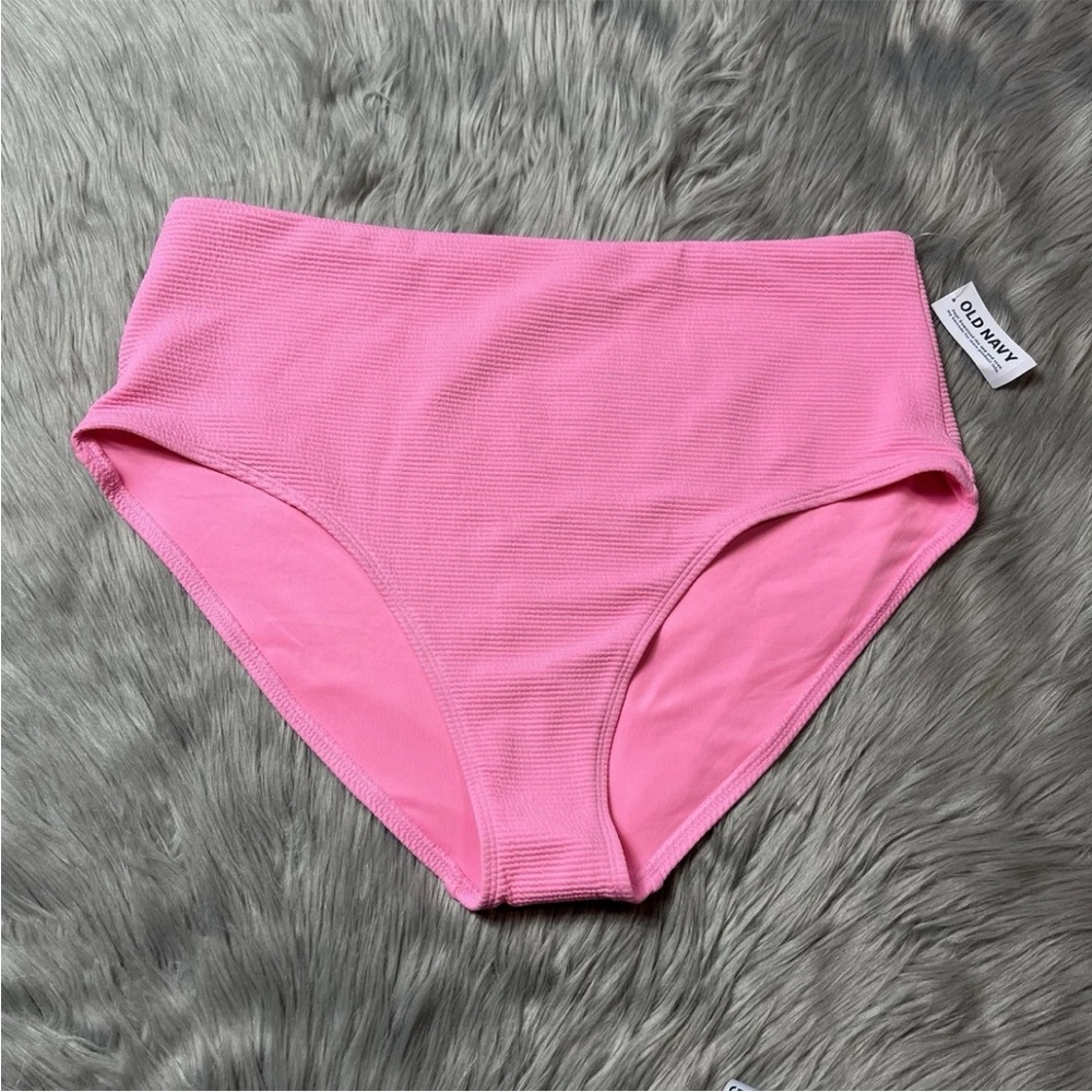 Old Navy High Waisted French Cut Ribbed Pink Swim Bottoms XXL